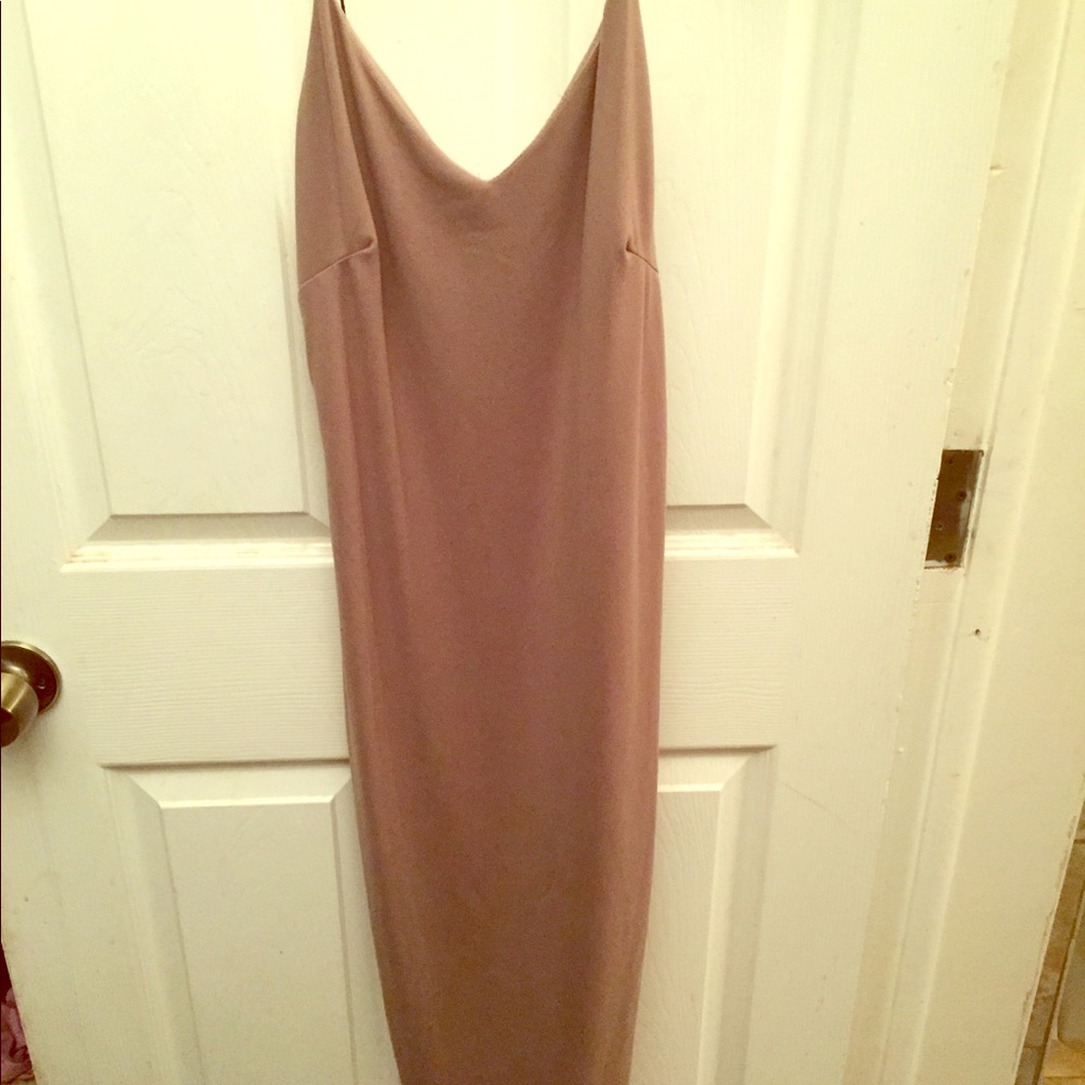 spaghetti strap faux suede bodycon style midi